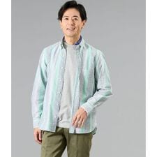 【吸水速乾】サッカー マルチストライプ 長袖ショートボタンダウンシャ