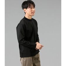 NY CARE FREE 長袖 モックネック ドレスTシャツ(ブラック)