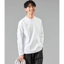 NY CARE FREE 長袖 モックネック ドレスTシャツ(ホワイト)