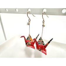鶴ピアス　桃
