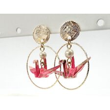 鶴パールサークル付きピアス　桃