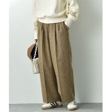 ネップツイード２タックバックゴムワイドパンツ