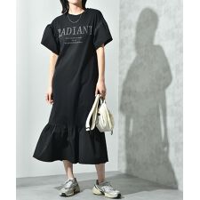 袖裾布帛切替ロゴワンピース