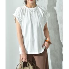 度詰め天竺袖口ギャザープルオーバー