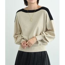 ボートネック配色袖ボリュームニット