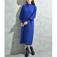 インタープラネット(INTERPLANET)の袖口ＢＡＣＫパールデザインニットワンピース