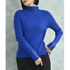 変形編み袖口ボタンリブニット