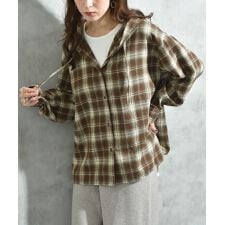 フード付先染めチェックシャツ
