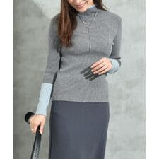 インタープラネット(INTERPLANET)の衿元袖口配色リブモックネックプルオーバー