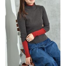 インタープラネット(INTERPLANET)の衿元袖口配色リブモックネックプルオーバー