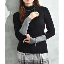 インタープラネット(INTERPLANET)の衿元袖口配色リブモックネックプルオーバー