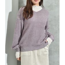 片畦編みＭＩＸ　Ｖネックプルオーバー