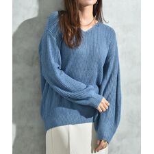 片畦編みＭＩＸ　Ｖネックプルオーバー