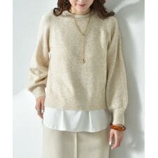 ７Ｇキャメル混クルーネックプルオーバー