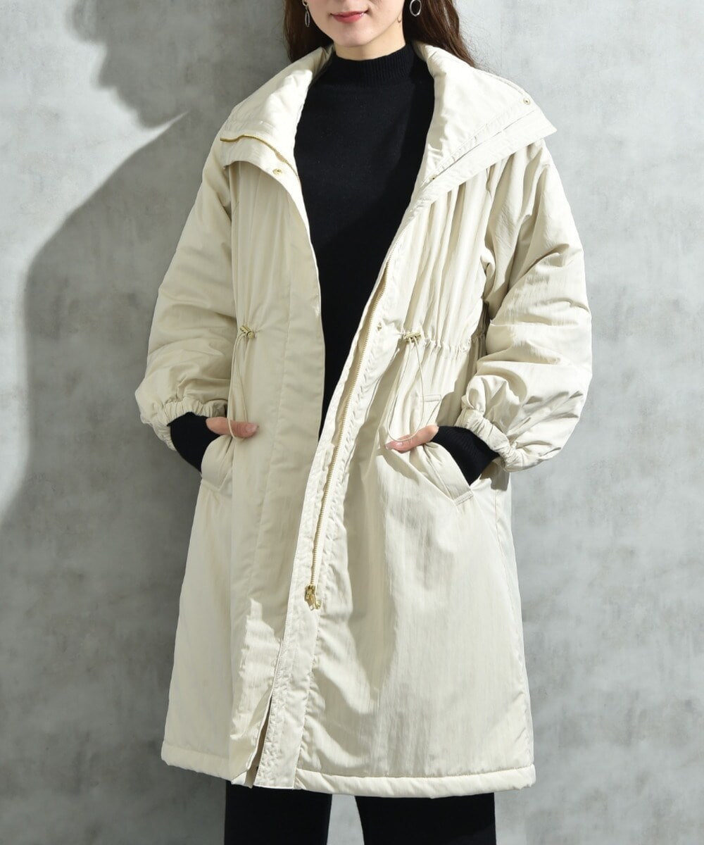 TAION:〈手洗い可能〉パイピング クルーネック ロング ダウン コート