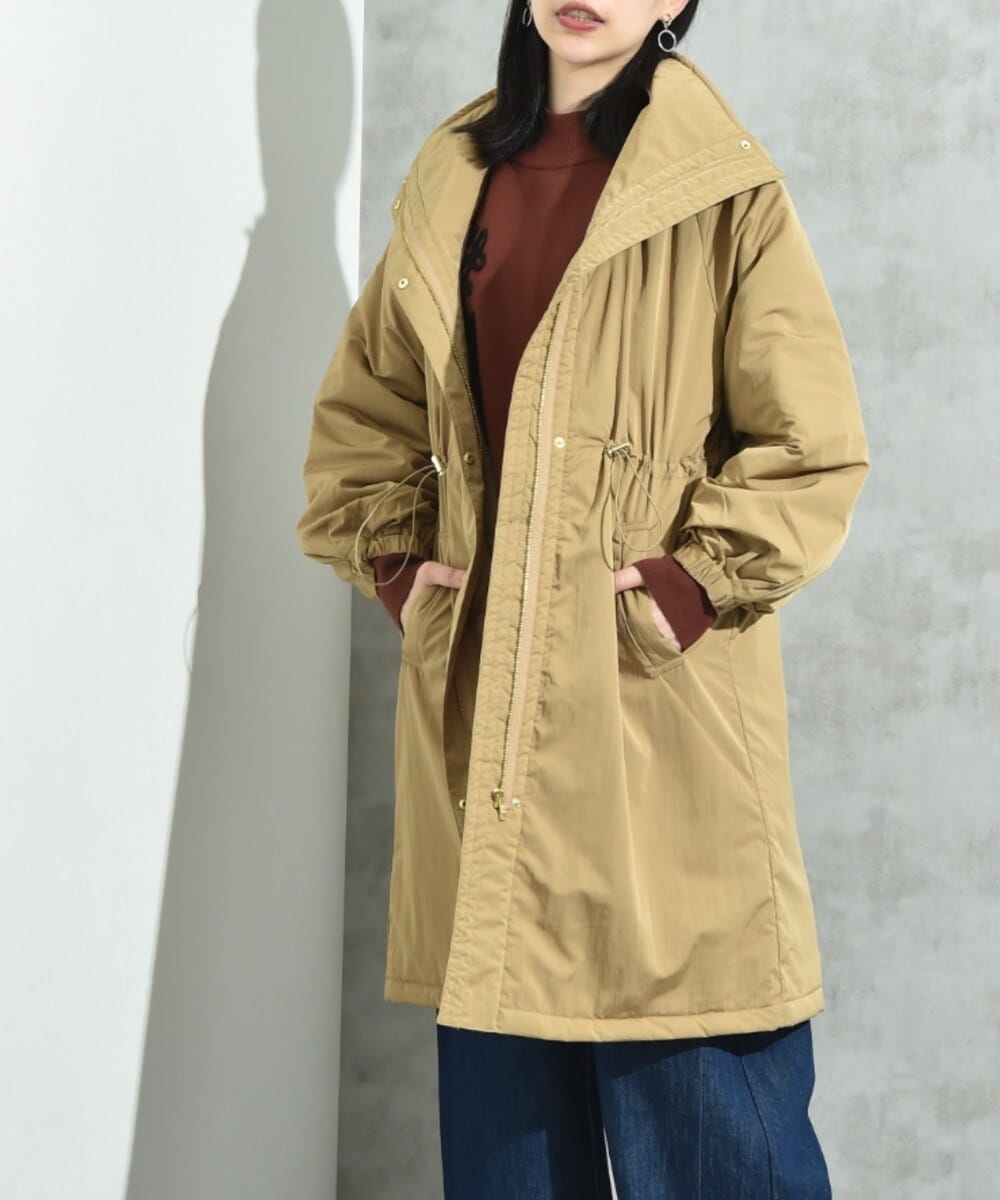 TAION:〈手洗い可能〉パイピング クルーネック ロング ダウン コート