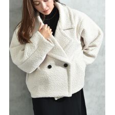 インタープラネット(INTERPLANET)のブークレツイードダブルショート丈コート