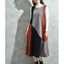 インタープラネット(INTERPLANET)のスエードカラーブロックワンピース