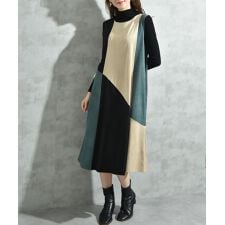 インタープラネット(INTERPLANET)のスエードカラーブロックワンピース