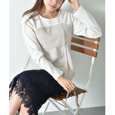 ツイード＊起毛リブ異素材切替ビスチェ風プルオーバー