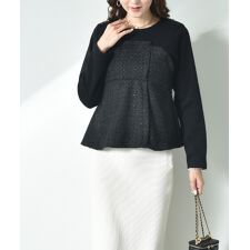 ツイード＊起毛リブ異素材切替ビスチェ風プルオーバー