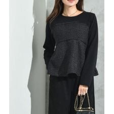 ツイード＊起毛リブ異素材切替ビスチェ風プルオーバー