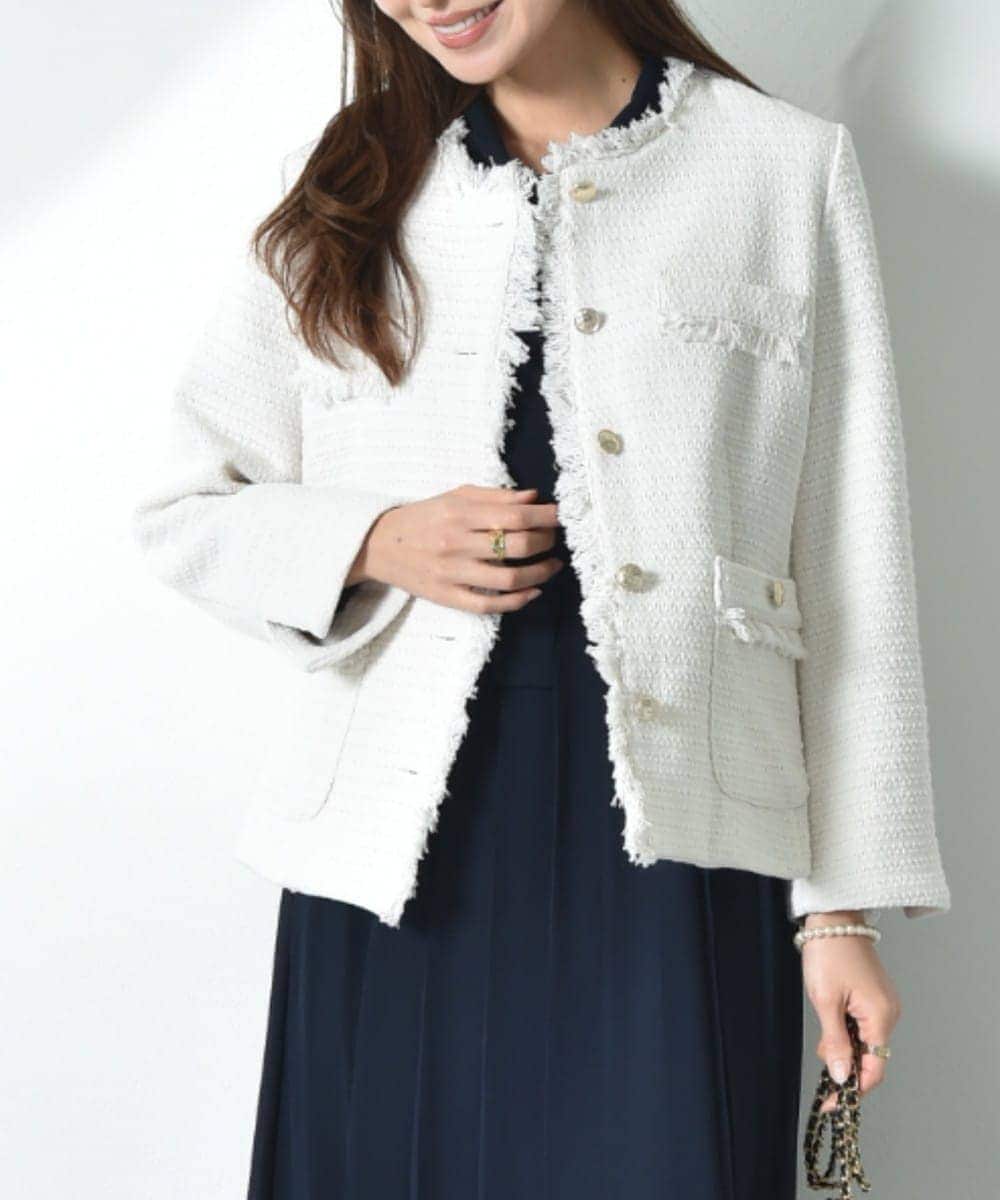 【新品】OLD ENGLANDホワイト ノーカラー ショート丈 ジャケット THE SHOP TK ジャケット ノーカラージャケット 「ONOFF活躍/セレモニー