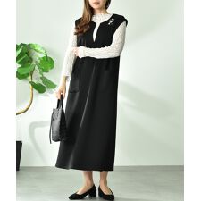 ダンボールニットフレンチスリーブ深Ｖワンピース