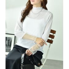 シアーテレコリブ袖口チュール切替プルオーバー