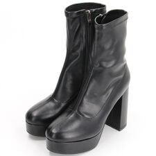 厚底ショートブーツ　ストレッチ素材　チャンキーヒール