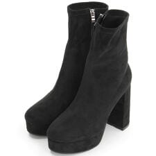 厚底ショートブーツ　ストレッチ素材　チャンキーヒール