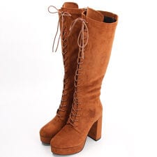 厚底編み上げブーツ　ロングブーツ　チャンキーヒール