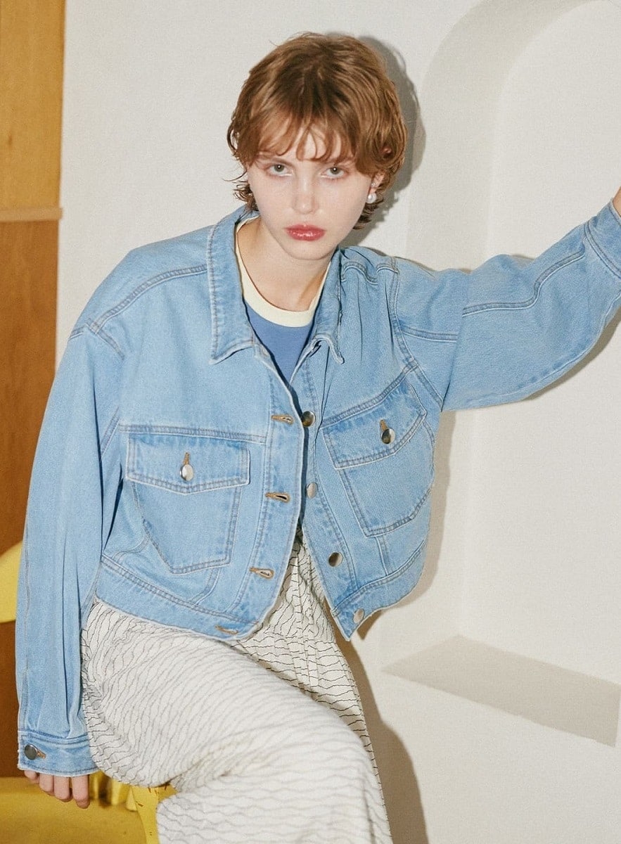 SHIPS any: ノーカラー デニム ブルゾン［SHIPS any DENIM