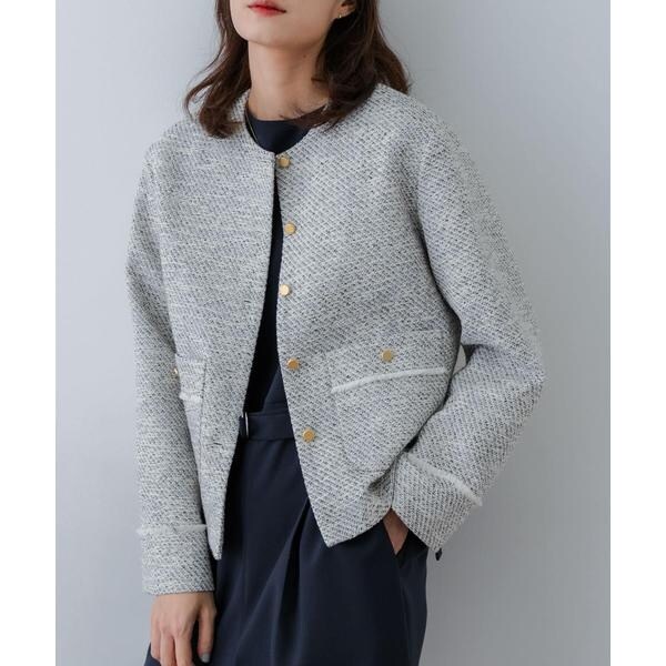 【新品】スローブイエナ　ツイードVネック ノーカラージャケット　定価¥18700 23AW 今季新作 SLOBE IENA ループツイードVネックジャケット
