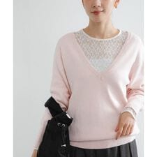 new basic　カシミヤコットンVネックチュニックニット