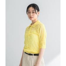 new basic　リネン混ワッシャーシャツカラーニット