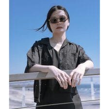 new basic　オーガンジードットオープンカラーシャツ