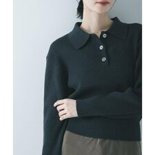 コットンシルクポロ衿ニット