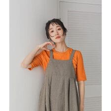 配色リブ5分袖プルオーバー