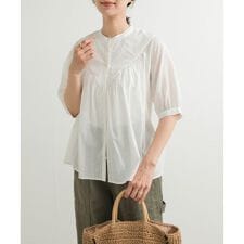 コットンボイルV切替ギャザーブラウス