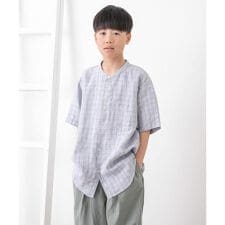 『WEB/一部店舗限定』『親子リンク』シルケットリネンバンドカラーシャツ
