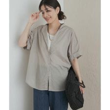 製品染めロールスリーブブラウス