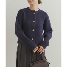 ノーカラーニットカーディガン