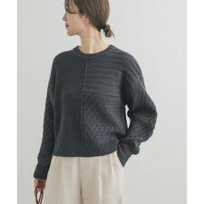 パッチワーク柄袖ボリュームニット