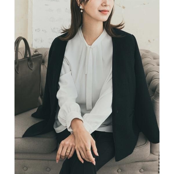 リボンポイントタックブラウス