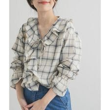 チェックフリルブラウス