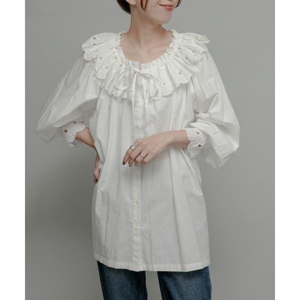 サラマリカ 25AW Cotton Scallop Collar Blouse