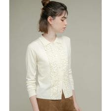 シルク混フリルニットシャツ