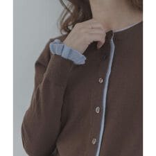 配色フリルニットカーディガン