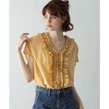 Vネックフリルカラーブラウス